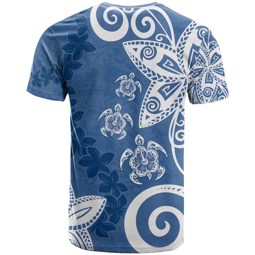 Polynesia T Shirt Blue Tribal Turtle Floral Pattern LT05 - Polynesian Pride