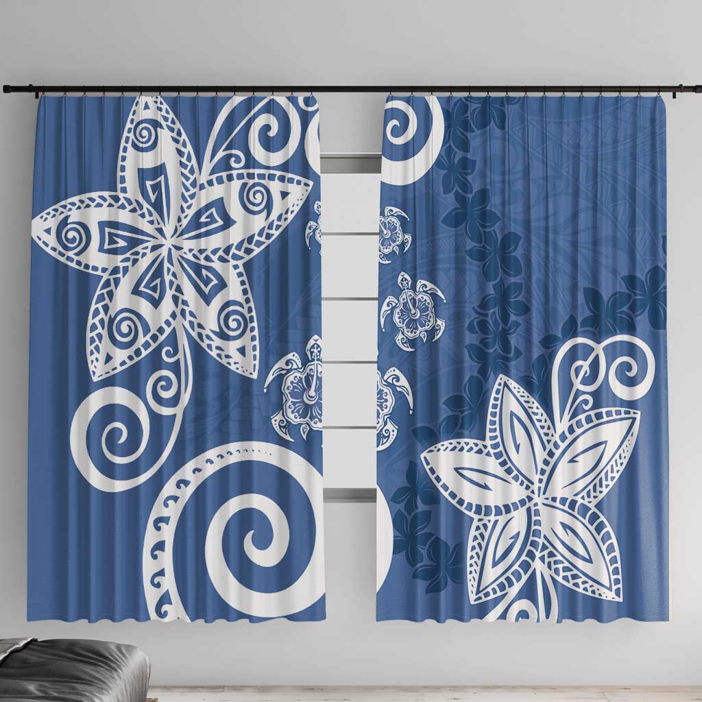 Polynesia Window Curtain Blue Tribal Turtle Floral Pattern LT05 With Hooks Blue - Polynesian Pride