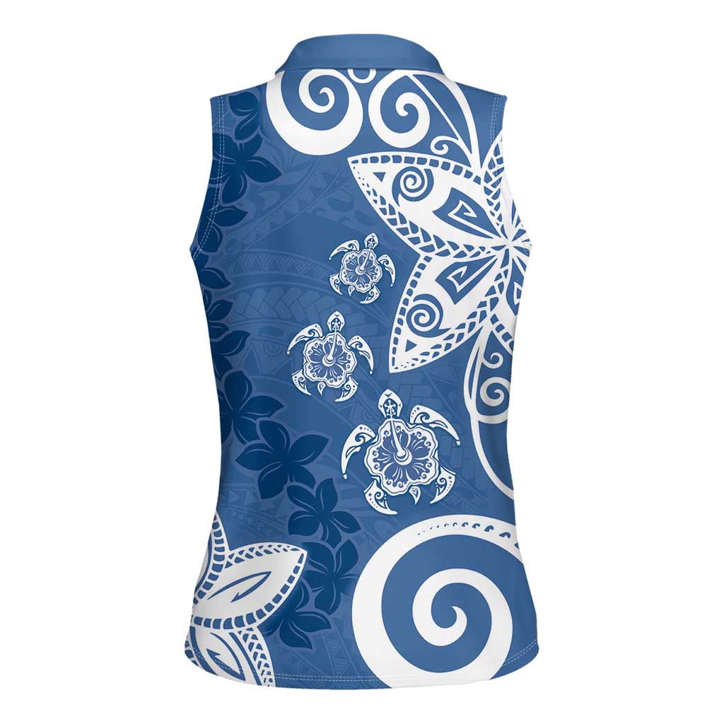 Polynesia Women Sleeveless Polo Shirt Blue Tribal Turtle Floral Pattern LT05 - Polynesian Pride