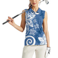 Polynesia Women Sleeveless Polo Shirt Blue Tribal Turtle Floral Pattern LT05 - Polynesian Pride