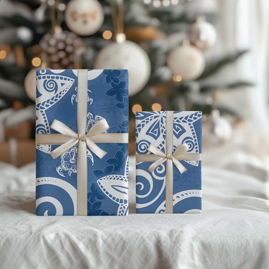 Polynesia Wrapping Paper Blue Tribal Turtle Floral Pattern - Polynesian Pride