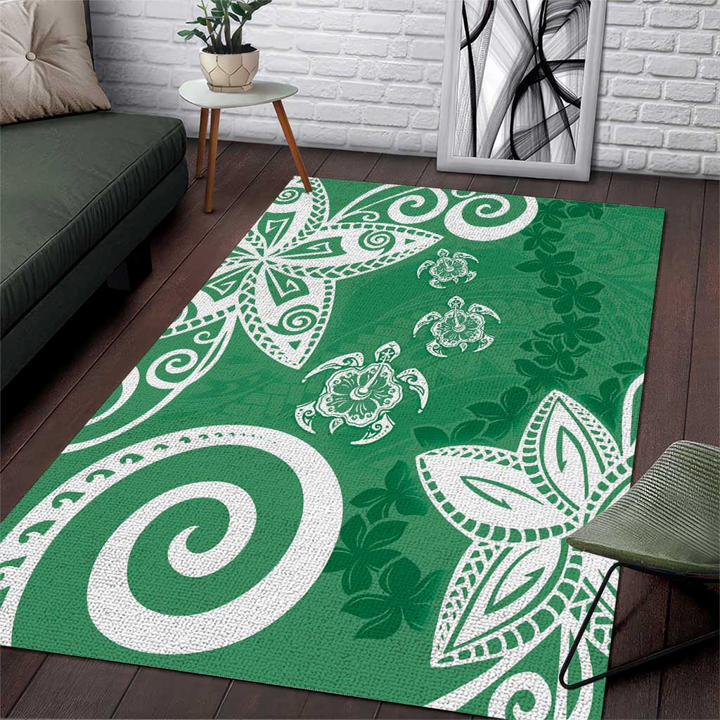 Polynesia Area Rug Green Tribal Turtle Floral Pattern LT05 Green - Polynesian Pride