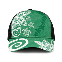Polynesia Baseball Net Cap Green Tribal Turtle Floral Pattern - Polynesian Pride