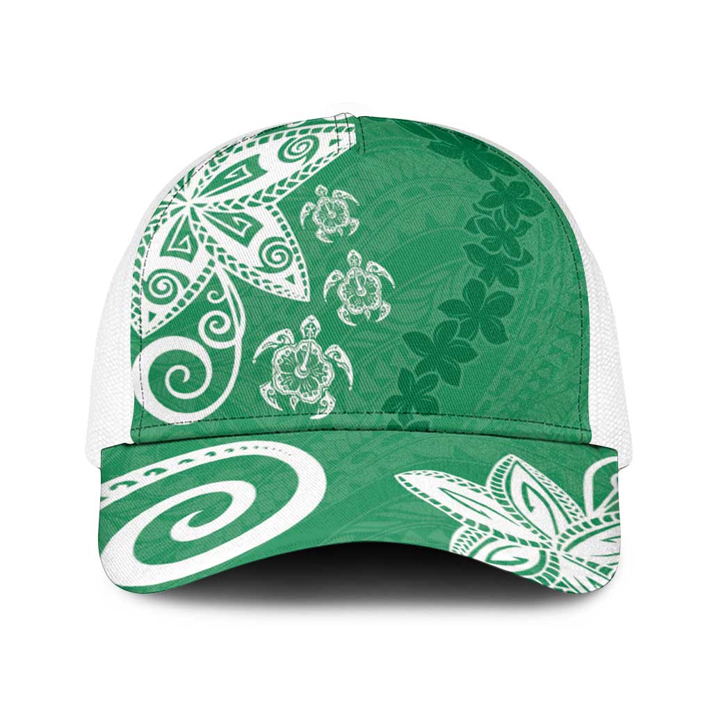 Polynesia Baseball Net Cap Green Tribal Turtle Floral Pattern - Polynesian Pride