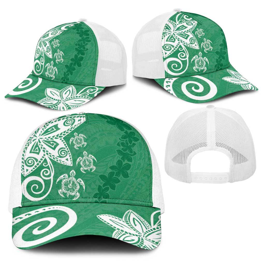 Polynesia Baseball Net Cap Green Tribal Turtle Floral Pattern - Polynesian Pride