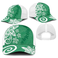 Polynesia Baseball Net Cap Green Tribal Turtle Floral Pattern - Polynesian Pride