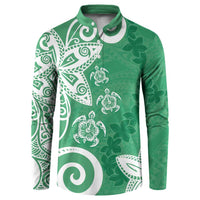 Polynesia Button Sweatshirt Green Tribal Turtle Floral Pattern