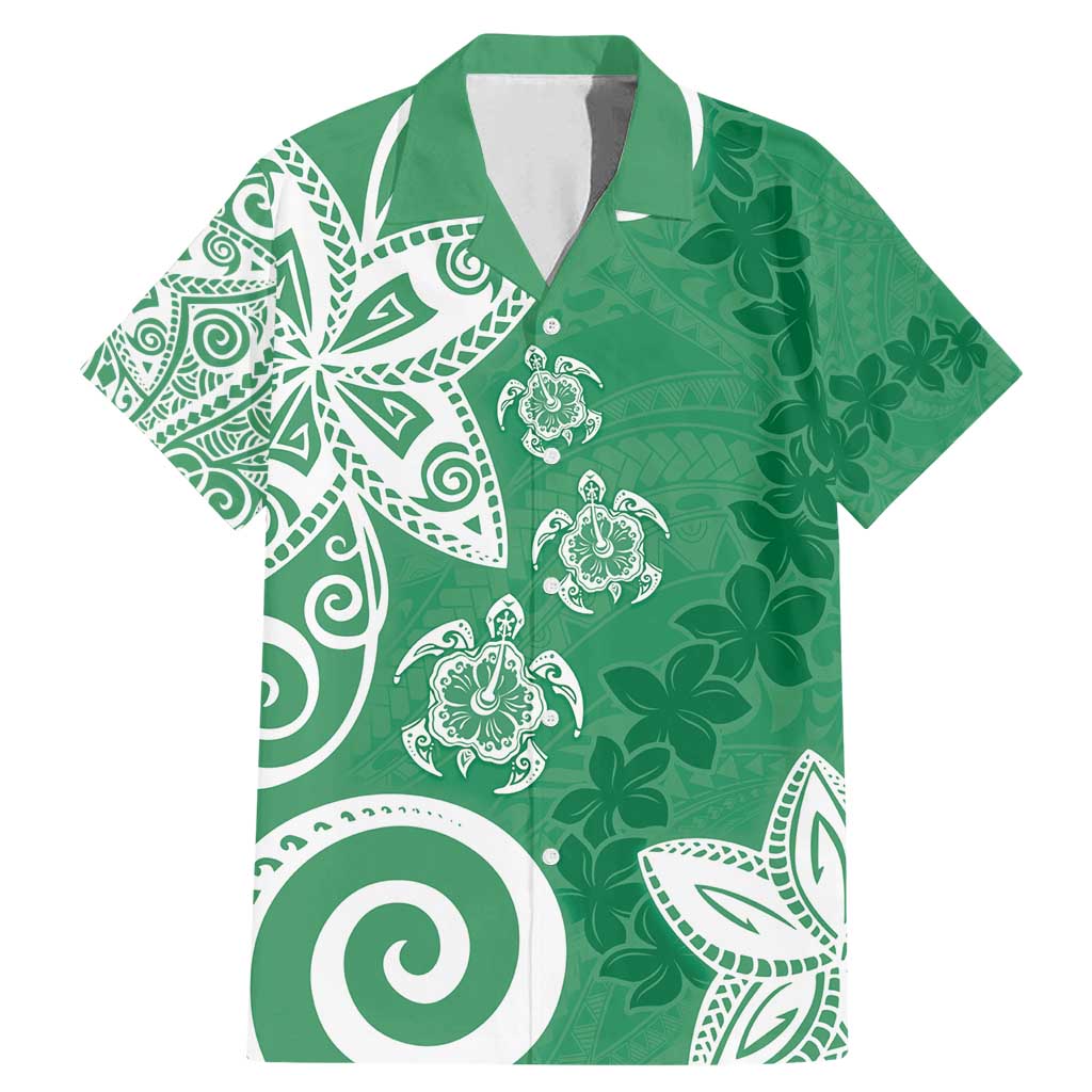 Polynesia Family Matching Mermaid Dress and Hawaiian Shirt Green Tribal Turtle Floral Pattern LT05 Dad's Shirt - Short Sleeve Green - Polynesian Pride