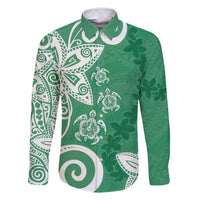 Polynesia Family Matching Mermaid Dress and Hawaiian Shirt Green Tribal Turtle Floral Pattern LT05 Dad's Shirt - Long Sleeve Green - Polynesian Pride