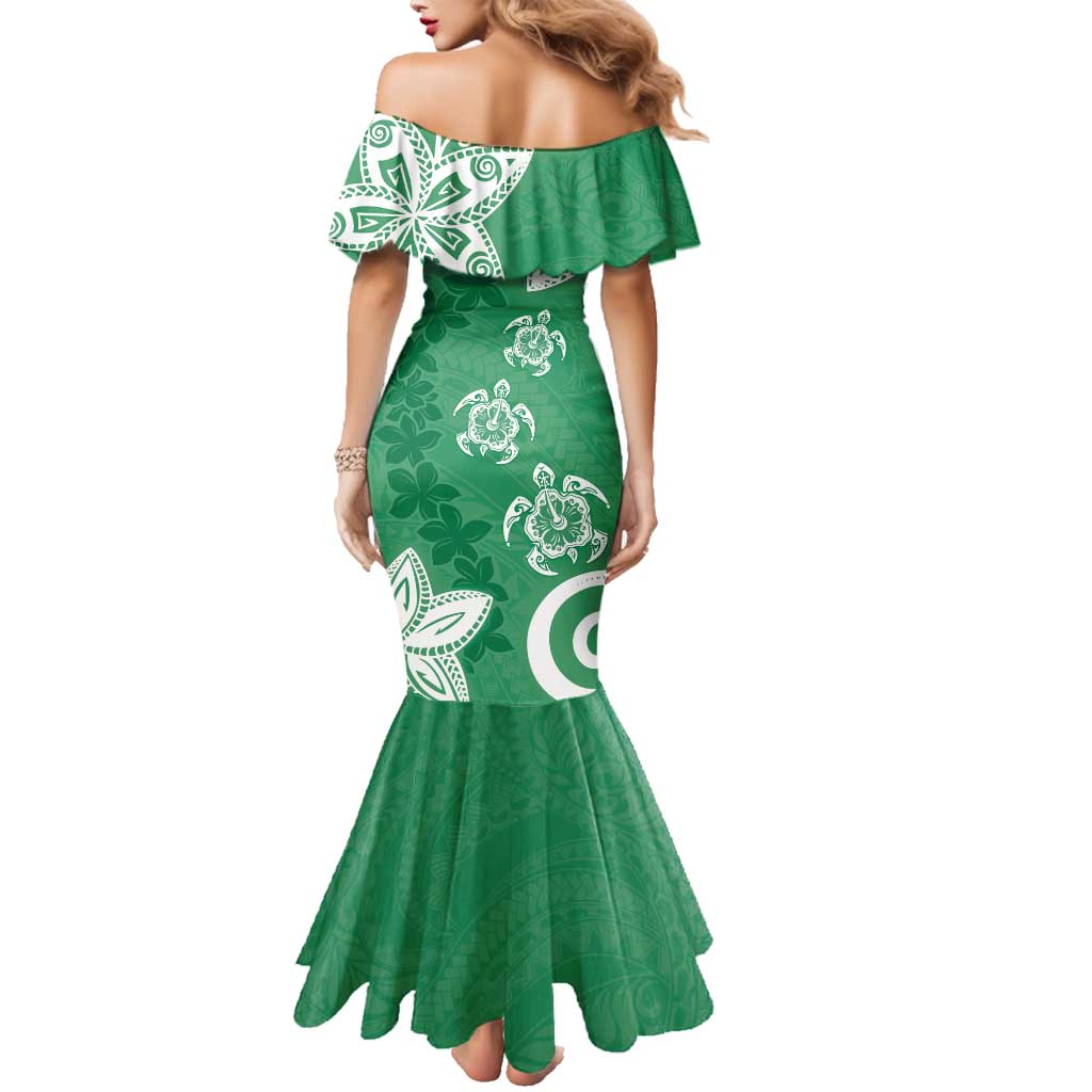Polynesia Family Matching Mermaid Dress and Hawaiian Shirt Green Tribal Turtle Floral Pattern LT05 - Polynesian Pride
