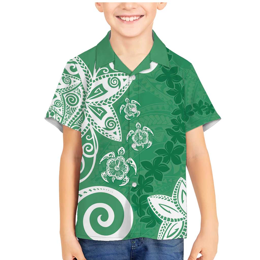 Polynesia Family Matching Mermaid Dress and Hawaiian Shirt Green Tribal Turtle Floral Pattern LT05 Son's Shirt Green - Polynesian Pride