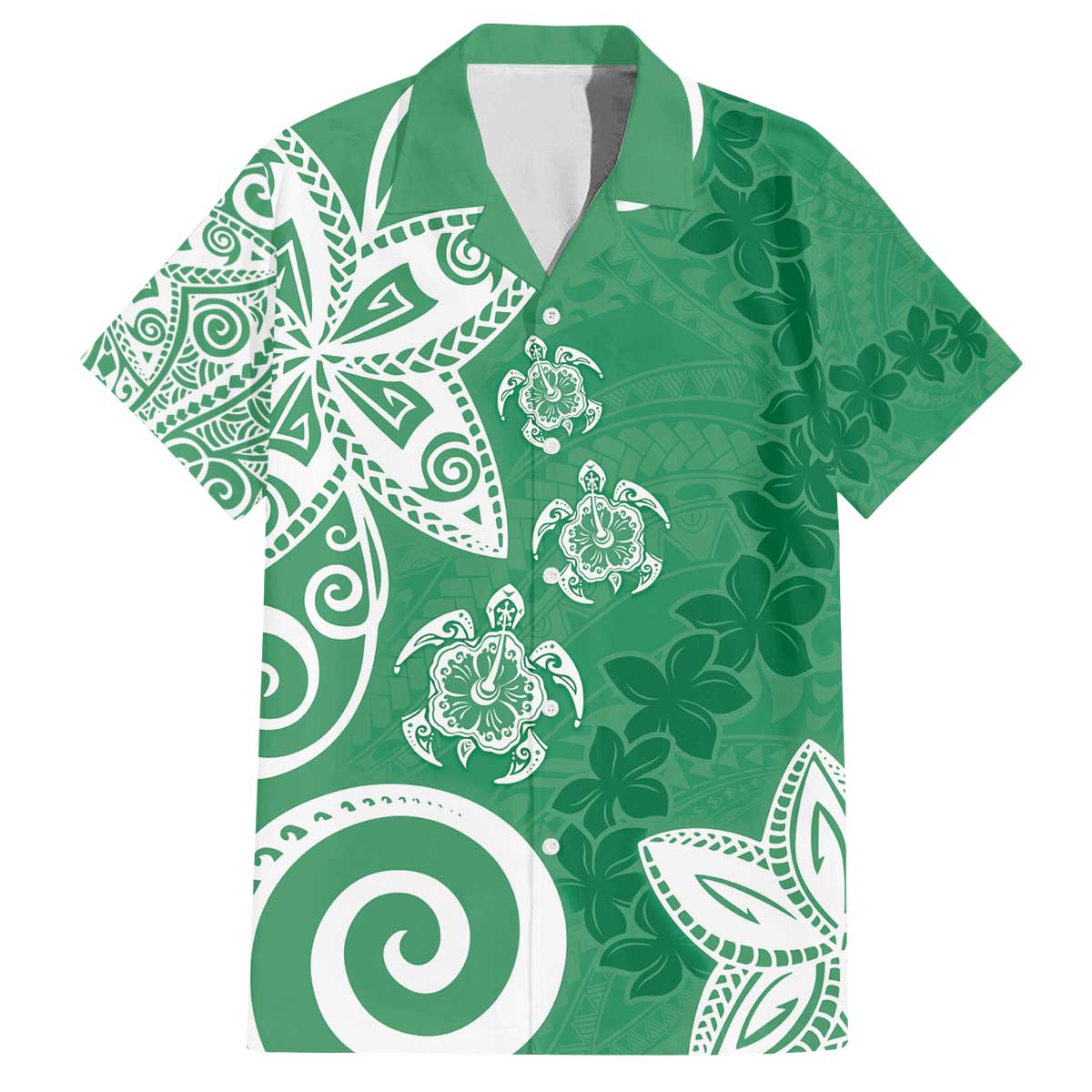 Polynesia Family Matching Off The Shoulder Long Sleeve Dress and Hawaiian Shirt Green Tribal Turtle Floral Pattern LT05 Dad's Shirt - Short Sleeve Green - Polynesian Pride