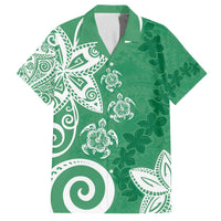 Polynesia Family Matching Off The Shoulder Long Sleeve Dress and Hawaiian Shirt Green Tribal Turtle Floral Pattern LT05 Dad's Shirt - Short Sleeve Green - Polynesian Pride