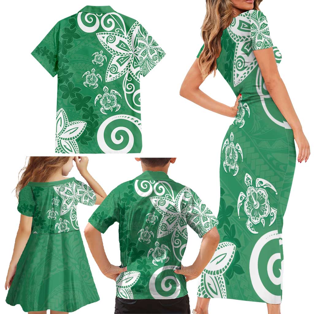 Polynesia Family Matching Short Sleeve Bodycon Dress and Hawaiian Shirt Green Tribal Turtle Floral Pattern LT05 - Polynesian Pride