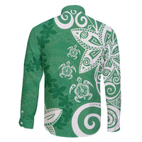Polynesia Family Matching Short Sleeve Bodycon Dress and Hawaiian Shirt Green Tribal Turtle Floral Pattern LT05 - Polynesian Pride