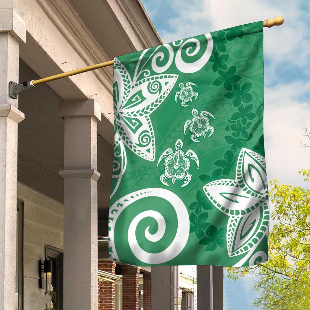 Polynesia Garden Flag Green Tribal Turtle Floral Pattern LT05 House Flag Green - Polynesian Pride