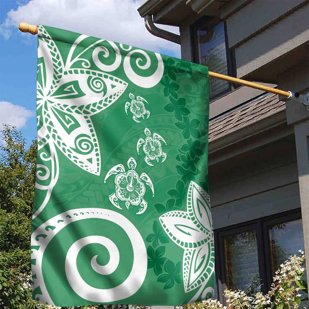 Polynesia Garden Flag Green Tribal Turtle Floral Pattern LT05 - Polynesian Pride