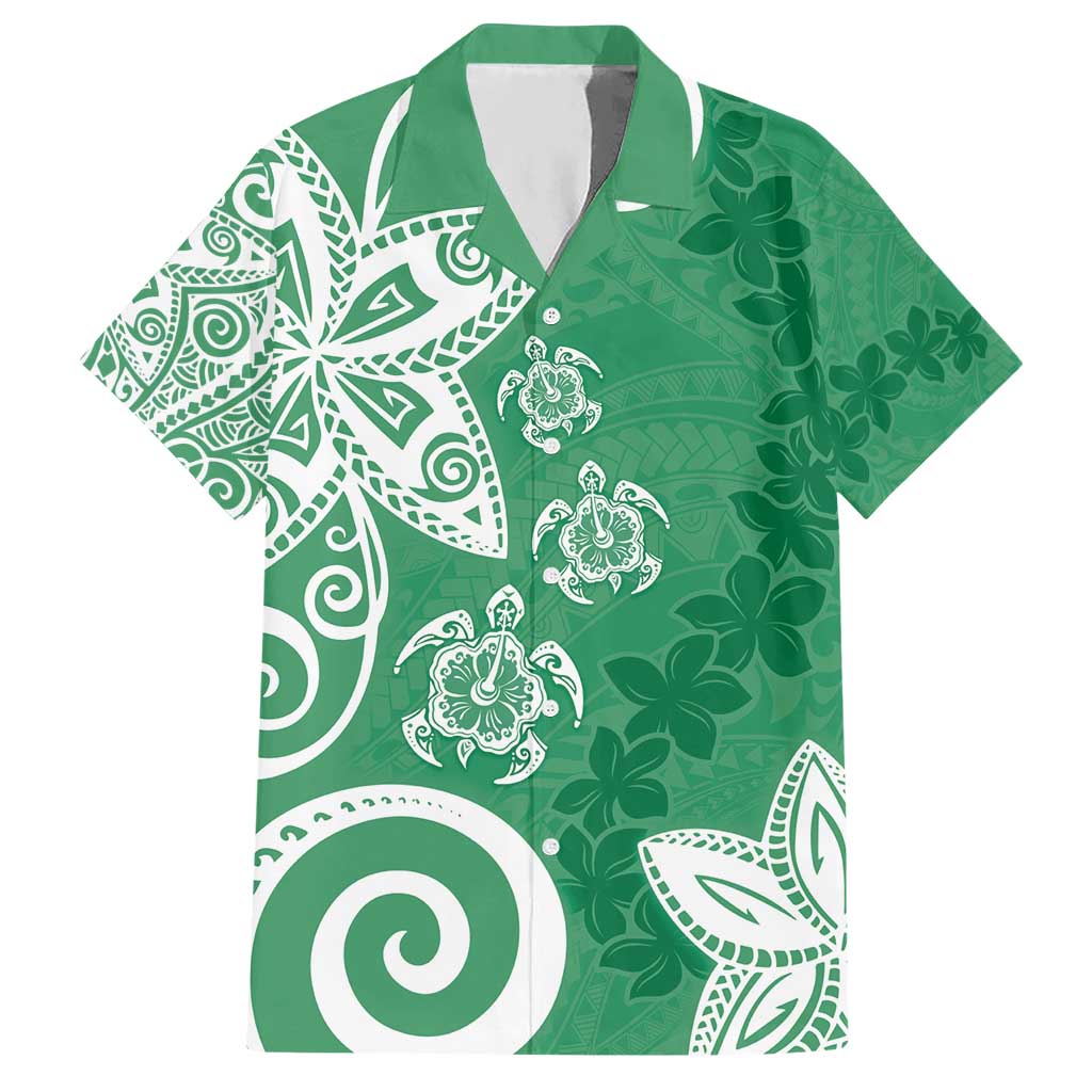 Polynesia Hawaiian Shirt Green Tribal Turtle Floral Pattern LT05 Green - Polynesian Pride