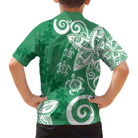 Polynesia Hawaiian Shirt Green Tribal Turtle Floral Pattern LT05 - Polynesian Pride