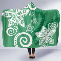 Polynesia Hooded Blanket Green Tribal Turtle Floral Pattern LT05 One Size Green - Polynesian Pride