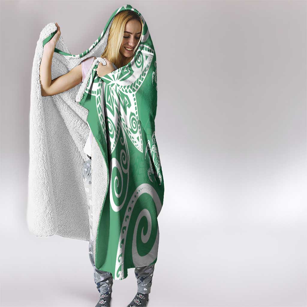 Polynesia Hooded Blanket Green Tribal Turtle Floral Pattern LT05 - Polynesian Pride