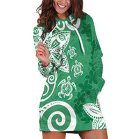 Polynesia Hoodie Dress Green Tribal Turtle Floral Pattern LT05 Green - Polynesian Pride