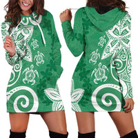 Polynesia Hoodie Dress Green Tribal Turtle Floral Pattern LT05 - Polynesian Pride