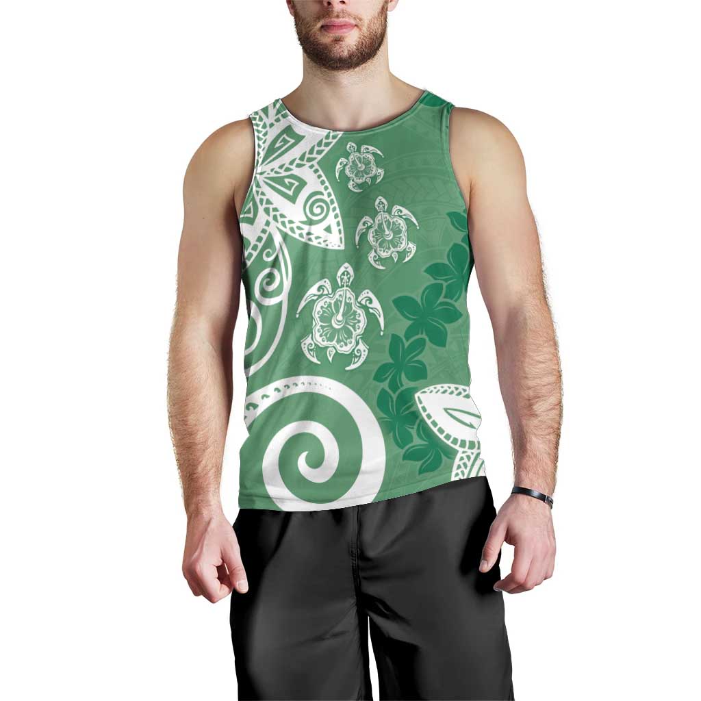 Polynesia Men Tank Top Green Tribal Turtle Floral Pattern LT05 - Polynesian Pride