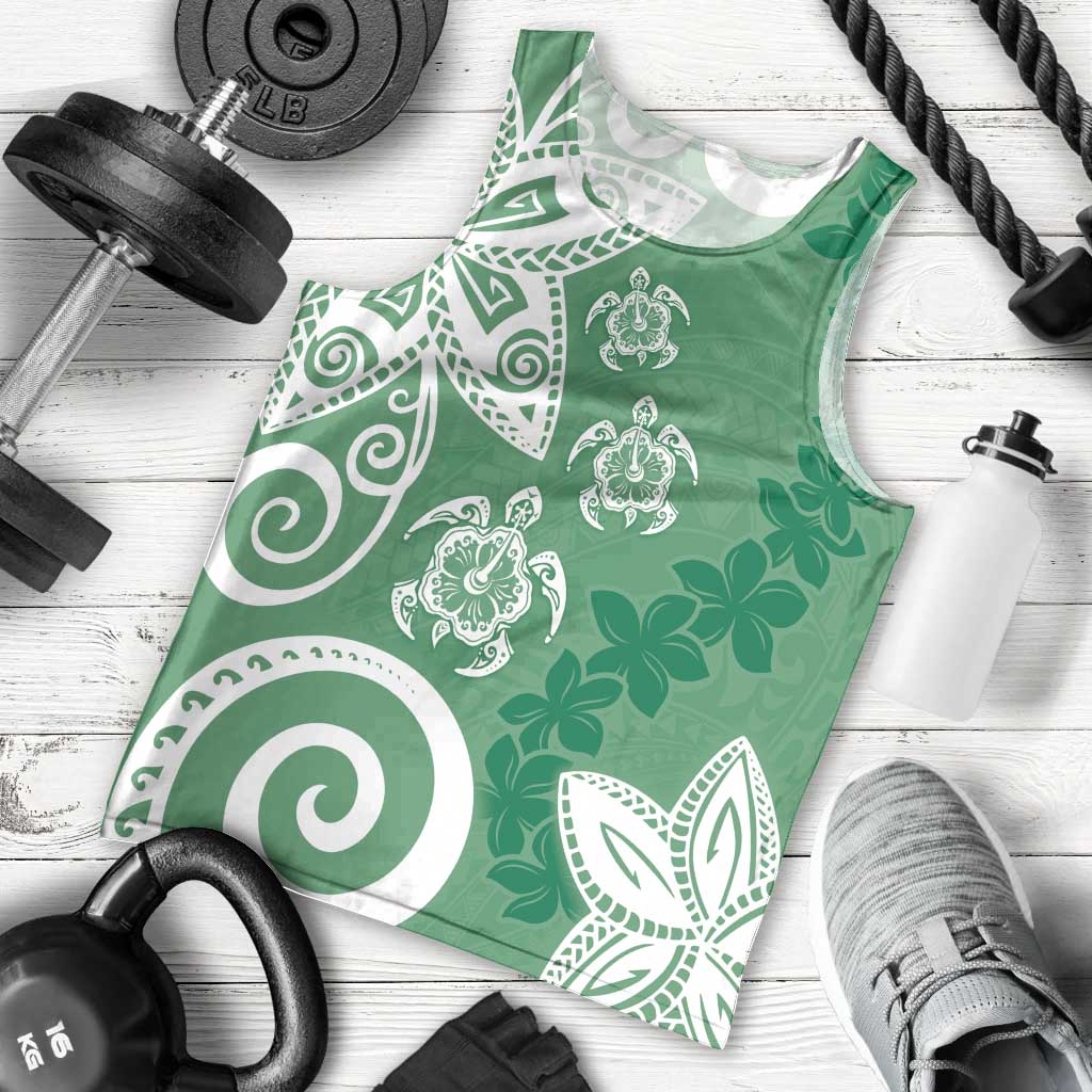 Polynesia Men Tank Top Green Tribal Turtle Floral Pattern LT05 - Polynesian Pride