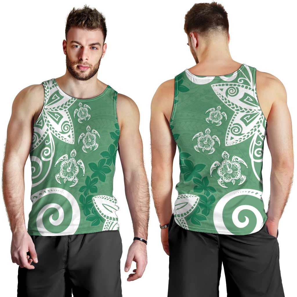 Polynesia Men Tank Top Green Tribal Turtle Floral Pattern LT05 - Polynesian Pride