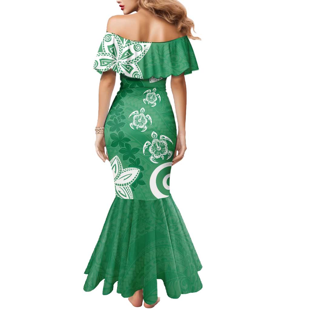 Polynesia Mermaid Dress Green Tribal Turtle Floral Pattern LT05 - Polynesian Pride