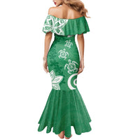 Polynesia Mermaid Dress Green Tribal Turtle Floral Pattern LT05 - Polynesian Pride