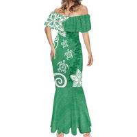 Polynesia Mermaid Dress Green Tribal Turtle Floral Pattern LT05 - Polynesian Pride