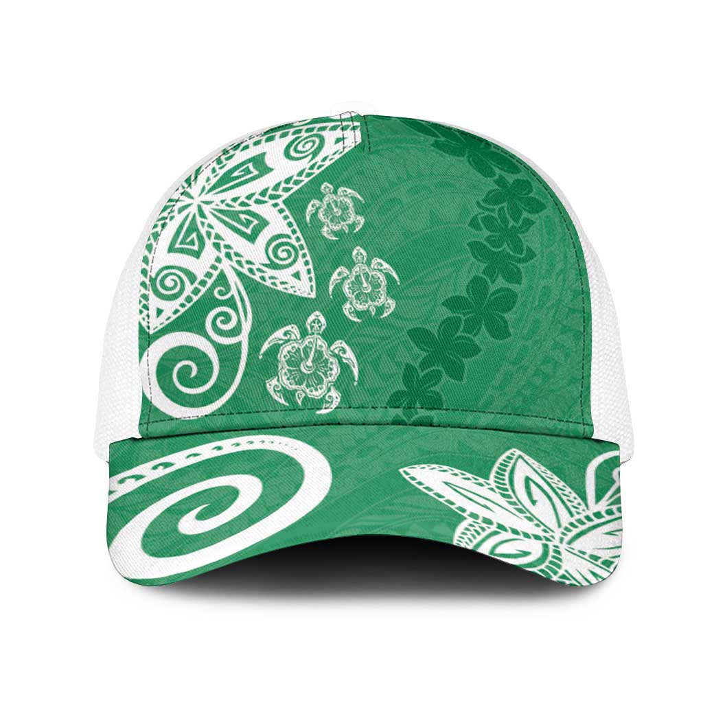Polynesia Mesh Trucker Cap Green Tribal Turtle Floral Pattern - Polynesian Pride