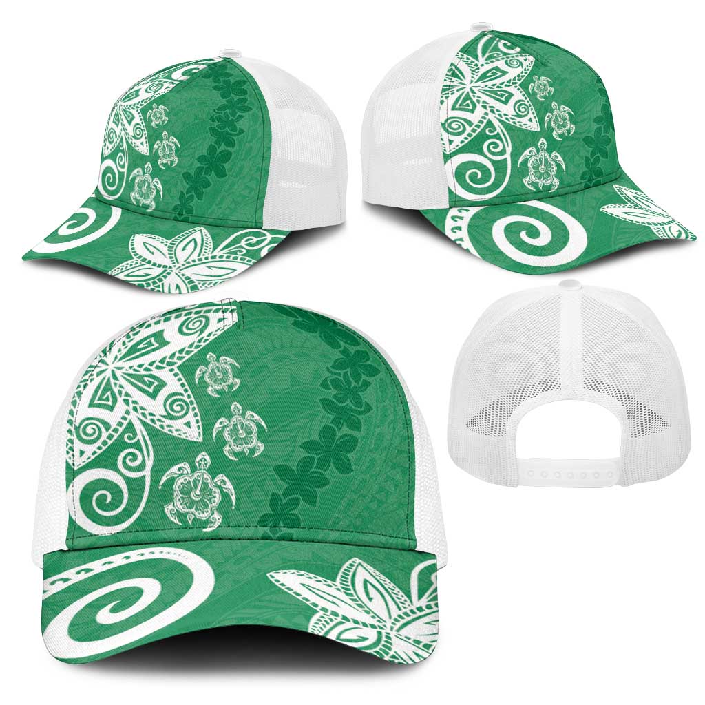 Polynesia Mesh Trucker Cap Green Tribal Turtle Floral Pattern - Polynesian Pride