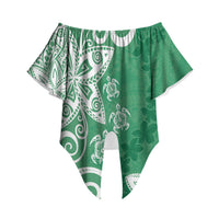 Polynesia Off Shoulder Wrap Waist Top Green Tribal Turtle Floral Pattern LT05 Green - Polynesian Pride