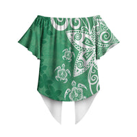 Polynesia Off Shoulder Wrap Waist Top Green Tribal Turtle Floral Pattern LT05 - Polynesian Pride