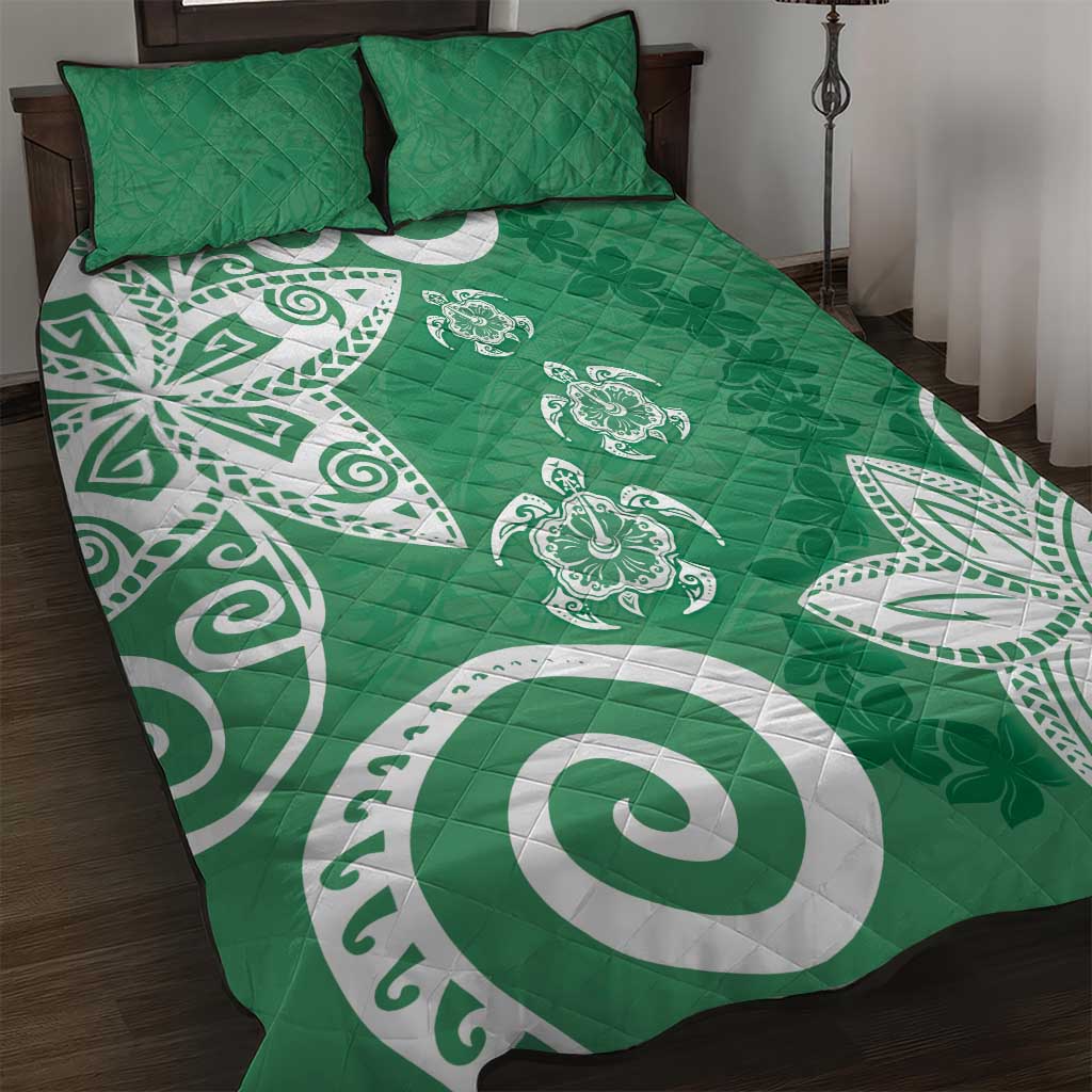 Polynesia Quilt Bed Set Green Tribal Turtle Floral Pattern LT05 Green - Polynesian Pride
