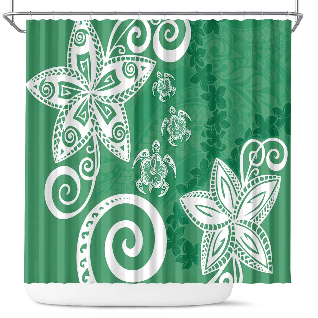 Polynesia Shower Curtain Green Tribal Turtle Floral Pattern LT05 Green - Polynesian Pride