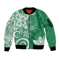 Polynesia Sleeve Zip Bomber Jacket Green Tribal Turtle Floral Pattern LT05 Unisex Green - Polynesian Pride