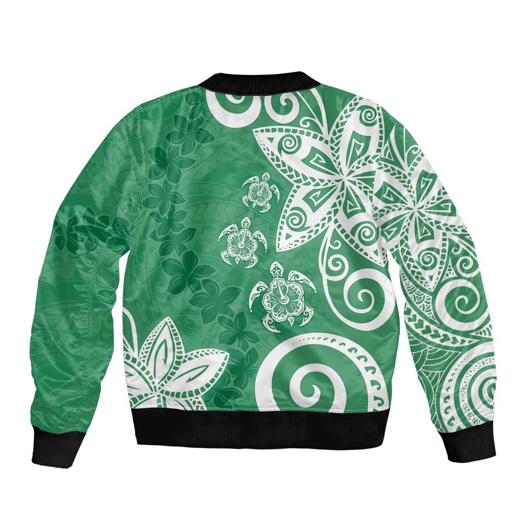 Polynesia Sleeve Zip Bomber Jacket Green Tribal Turtle Floral Pattern LT05 - Polynesian Pride