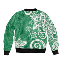 Polynesia Sleeve Zip Bomber Jacket Green Tribal Turtle Floral Pattern LT05 - Polynesian Pride