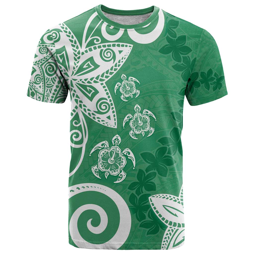 Polynesia T Shirt Green Tribal Turtle Floral Pattern LT05 Green - Polynesian Pride