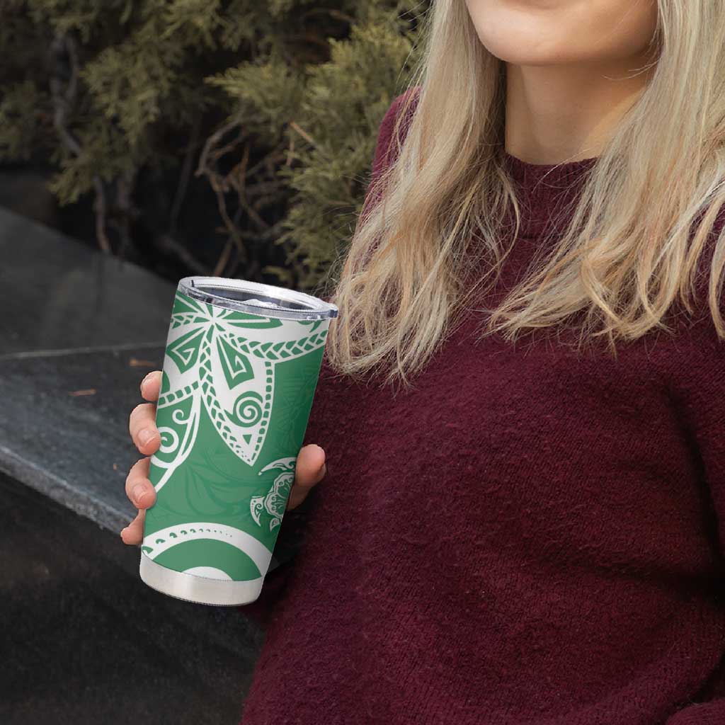 Polynesia Tumbler Cup Green Tribal Turtle Floral Pattern