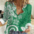 Polynesia Women Casual Shirt Green Tribal Turtle Floral Pattern