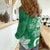 Polynesia Women Casual Shirt Green Tribal Turtle Floral Pattern