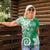 Polynesia Women Polo Shirt Green Tribal Turtle Floral Pattern