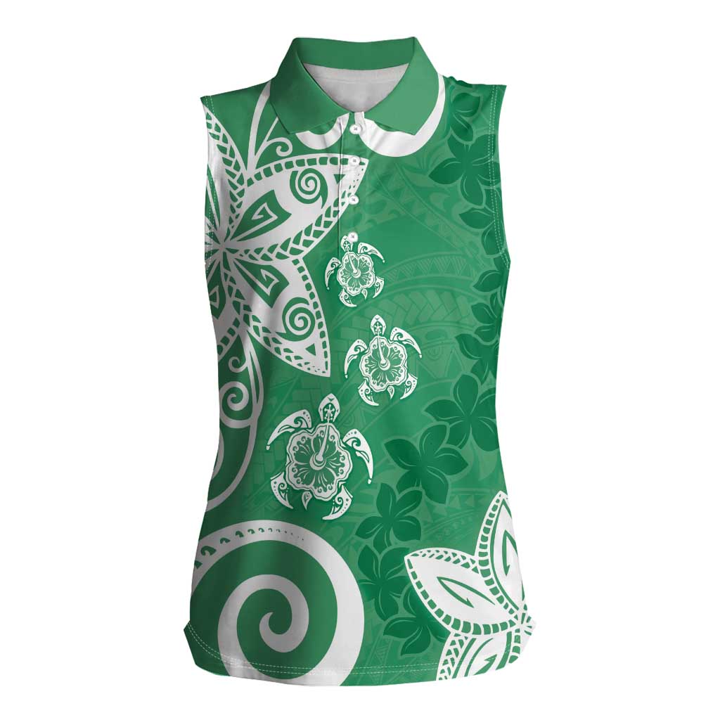 Polynesia Women Sleeveless Polo Shirt Green Tribal Turtle Floral Pattern LT05 Female Green - Polynesian Pride