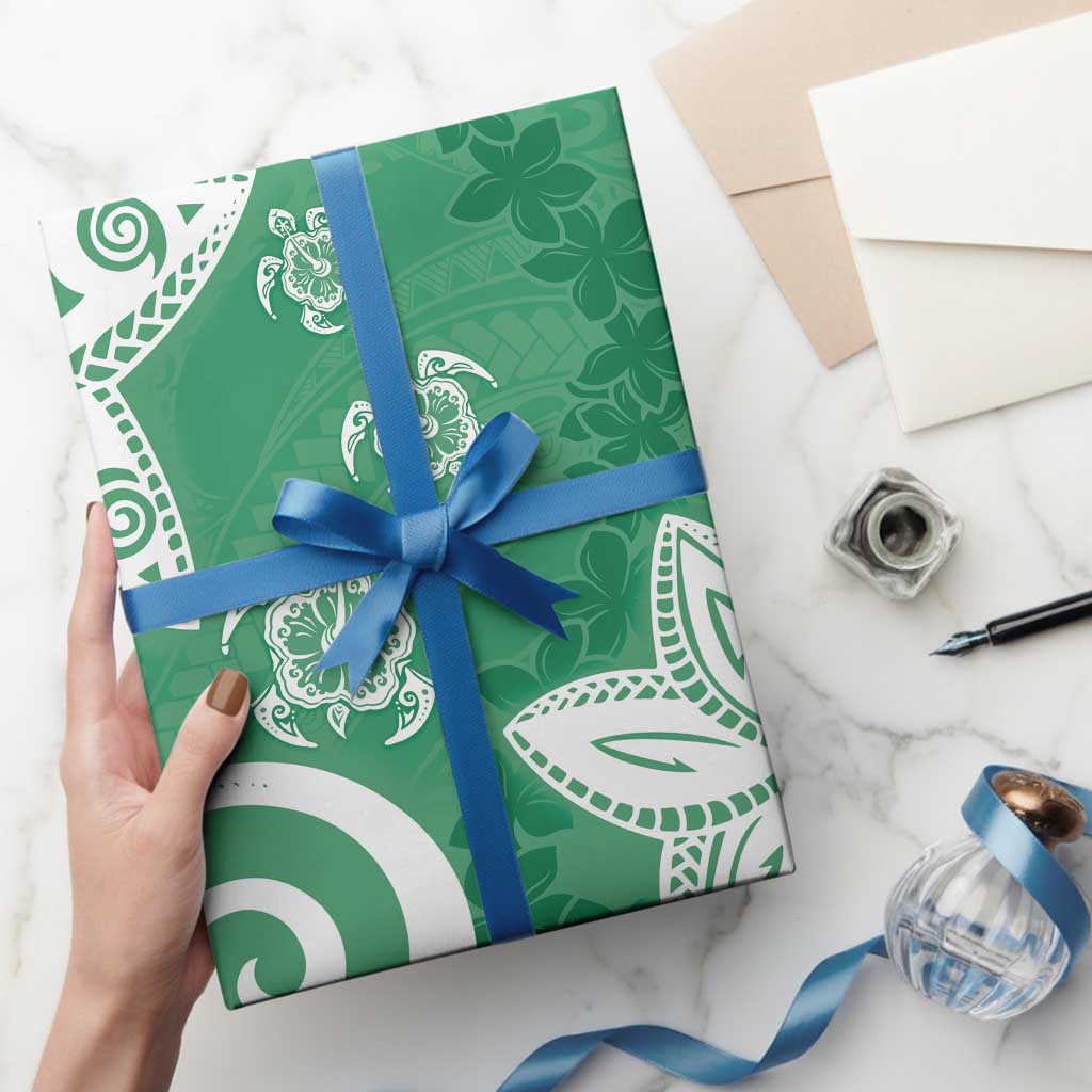 Polynesia Wrapping Paper Green Tribal Turtle Floral Pattern - Polynesian Pride