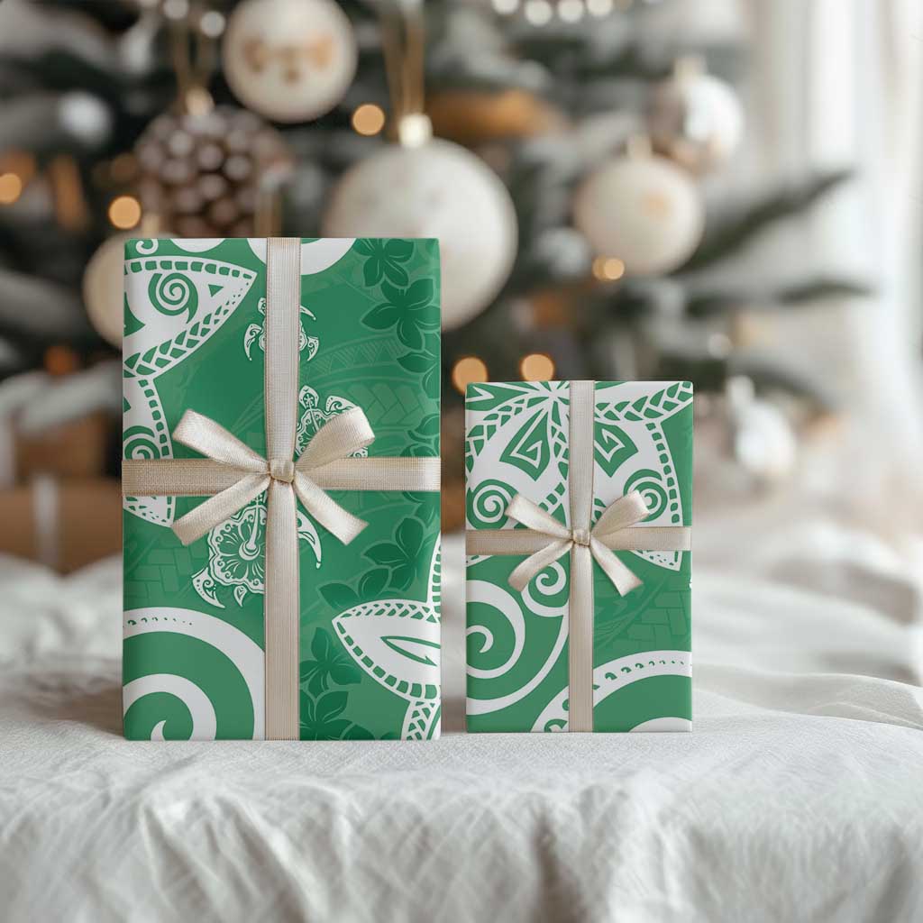 Polynesia Wrapping Paper Green Tribal Turtle Floral Pattern - Polynesian Pride